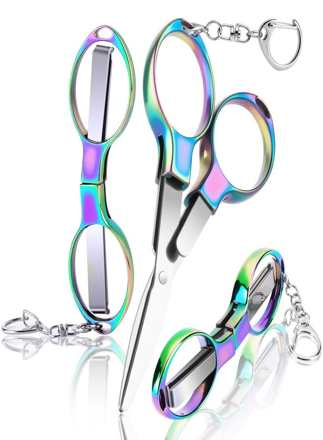 Hapdream 3 Pcs Folding Stainless Steel Portable Mini Badge Scissors with 3 Keychains, Safety Foldable Pocket Travel Small Scissors All Purpose for Nurse Accessories, Travel, Office, Craft, Sewing, Home (Color - Image 1