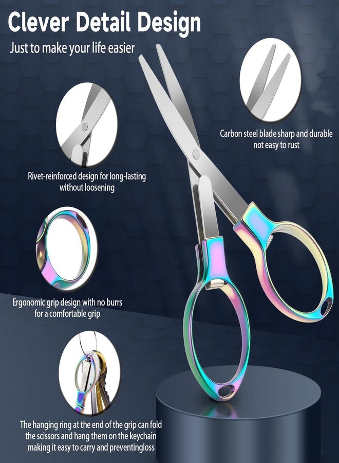 Hapdream 3 Pcs Folding Stainless Steel Portable Mini Badge Scissors with 3 Keychains, Safety Foldable Pocket Travel Small Scissors All Purpose for Nurse Accessories, Travel, Office, Craft, Sewing, Home (Color - Image 2