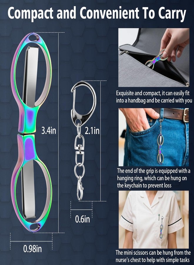 Hapdream 3 Pcs Folding Stainless Steel Portable Mini Badge Scissors with 3 Keychains, Safety Foldable Pocket Travel Small Scissors All Purpose for Nurse Accessories, Travel, Office, Craft, Sewing, Home (Color - Image 3