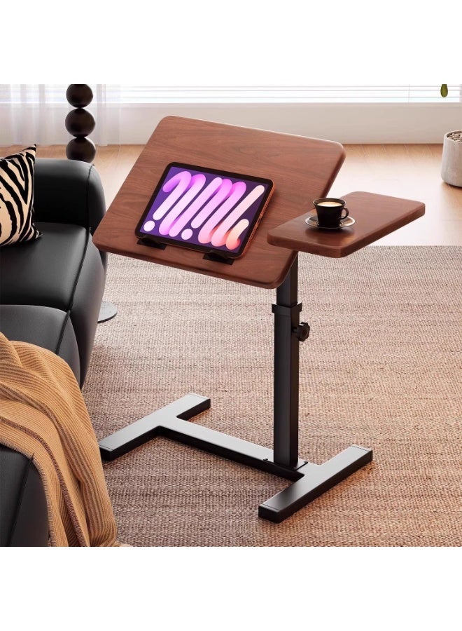 Adjustable Overbed Laptop Table with Wheels Tilting Wooden Desktop Height Adjustable Bedside Desk 70x40 cm Brown - Image 1