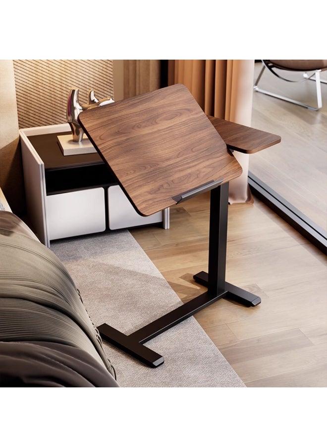 Adjustable Overbed Laptop Table with Wheels Tilting Wooden Desktop Height Adjustable Bedside Desk 70x40 cm Brown - Image 2
