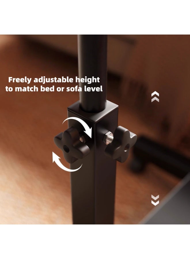 Adjustable Overbed Laptop Table with Wheels Tilting Wooden Desktop Height Adjustable Bedside Desk 70x40 cm Brown - Image 3