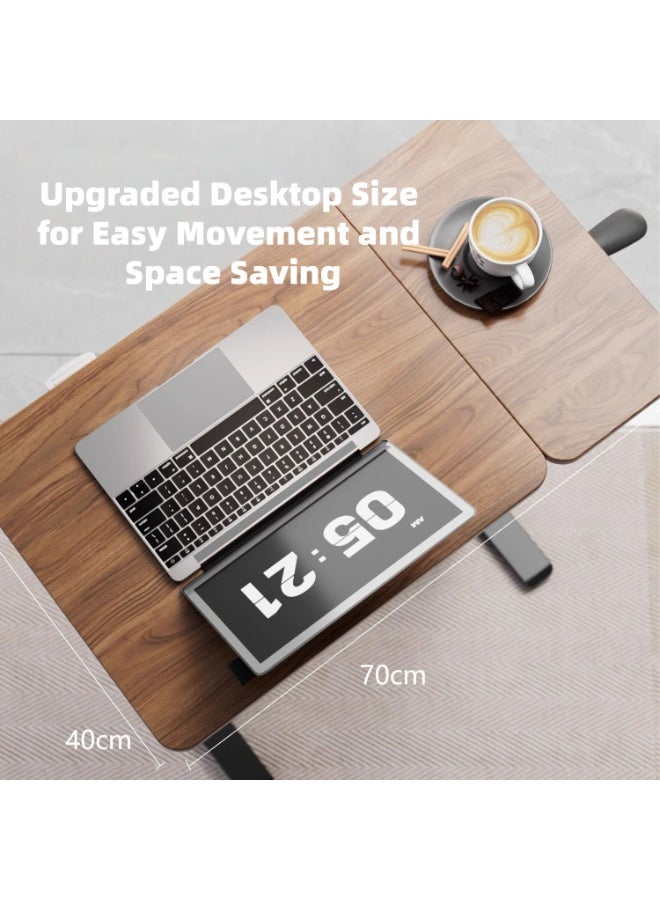 Adjustable Overbed Laptop Table with Wheels Tilting Wooden Desktop Height Adjustable Bedside Desk 70x40 cm Brown - Image 5