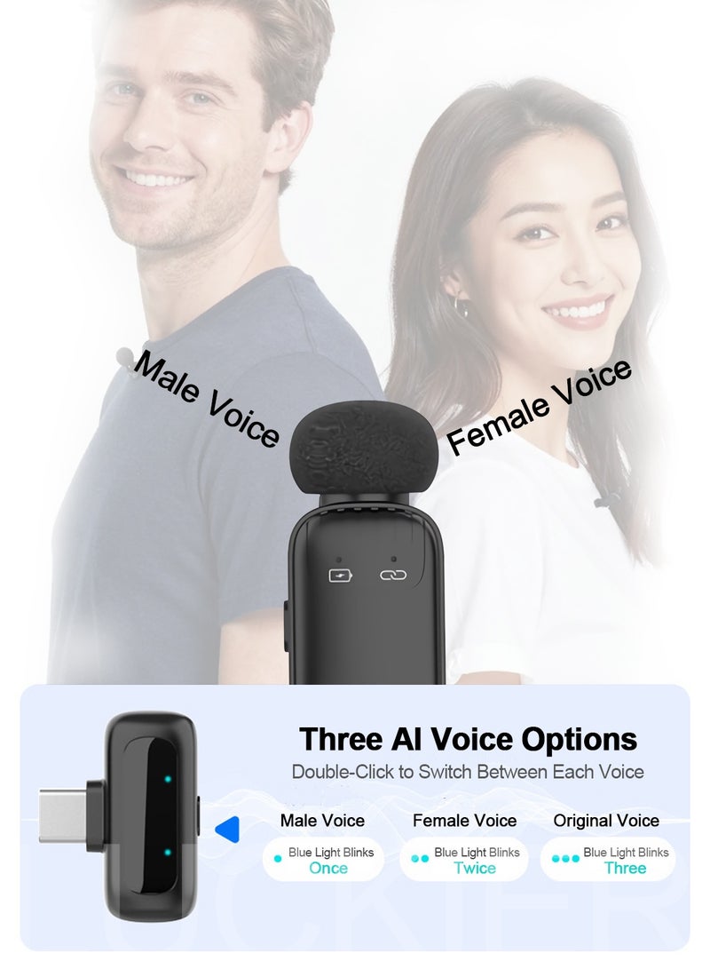 LUCKIER mini Wireless Lavalier Microphone for Android/Tablets/PC with USB C Plug,Noise Reduction,30H Battery Life with Charging Case,AI Voice Changer,Lapel Microphone Wireless for Video Recording Podcast - Image 2