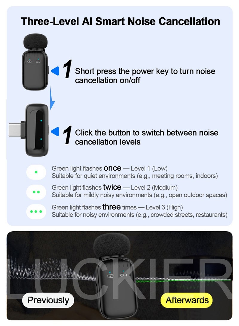 LUCKIER mini Wireless Lavalier Microphone for Android/Tablets/PC with USB C Plug,Noise Reduction,30H Battery Life with Charging Case,AI Voice Changer,Lapel Microphone Wireless for Video Recording Podcast - Image 4