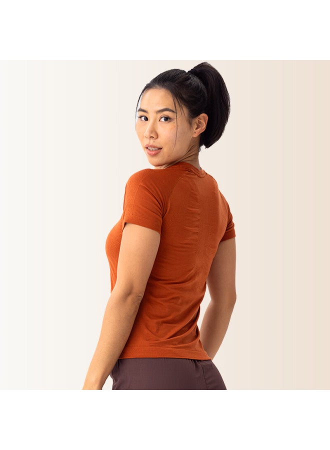 UTO Merino Wool Quick Dry Short Sleeve Sports T-Shirt Outdoor Running Hiking Top Women'S - Maple Brown M - Image 3