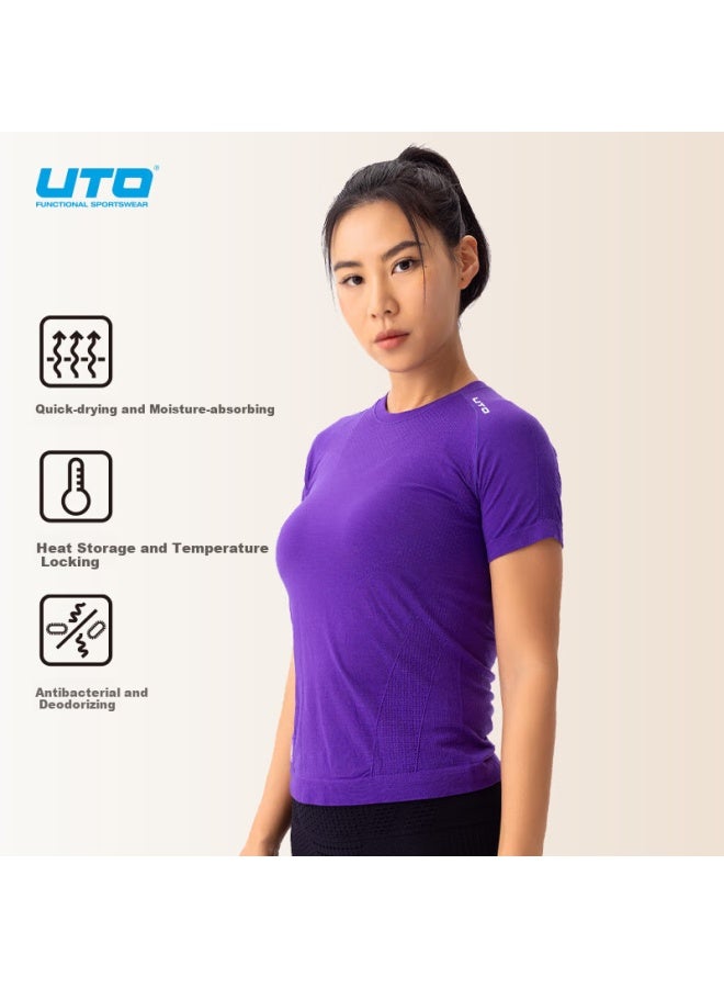 UTO Merino Wool Quick Dry Short Sleeve Sports T-Shirt Outdoor Running Hiking Top Women'S - Maple Brown M - Image 1