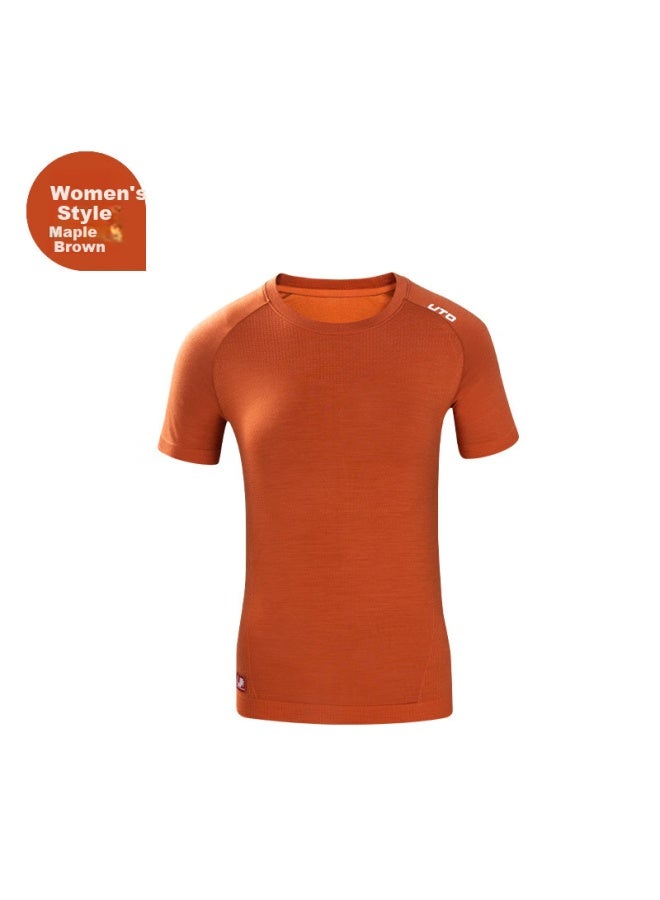 UTO Merino Wool Quick Dry Short Sleeve Sports T-Shirt Outdoor Running Hiking Top Women'S - Maple Brown M - Image 2