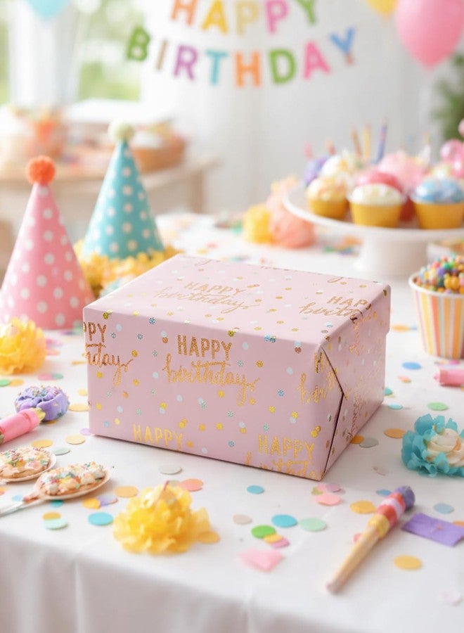 MAYPLUSS Birthday Wrapping Paper Roll, Pink Metallic Holographic Happy Birthday Wrapping Paper Featuring Revesible Stripe Gift Wrap Paper for Girls Boys Kids Men, 17 Inches x 33 Feet - Image 5