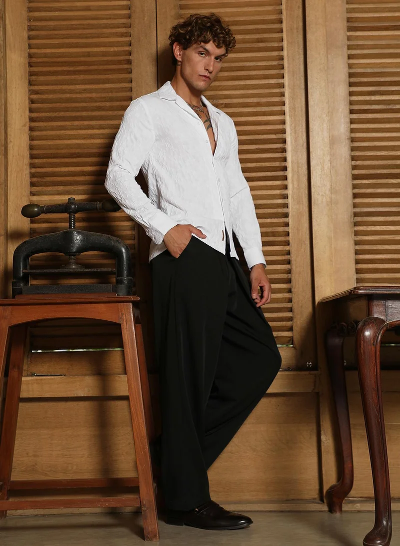 CAHOOT  Men's Daisy White Textured-Cuban Shirt for Men | Best Price UAE