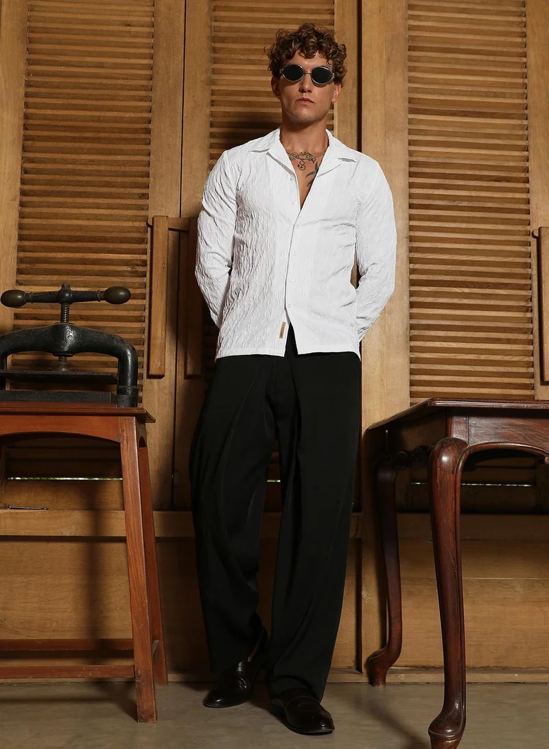 CAHOOT  Men's Daisy White Textured-Cuban Shirt for Men | Best Price UAE