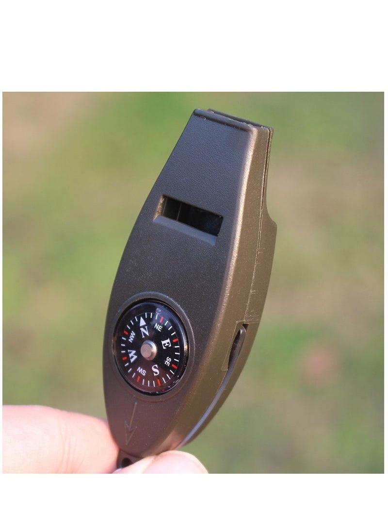 4 in1 Outdoor Survival Whistle Compass Magnifier Thermometer Keychain Travel EDC