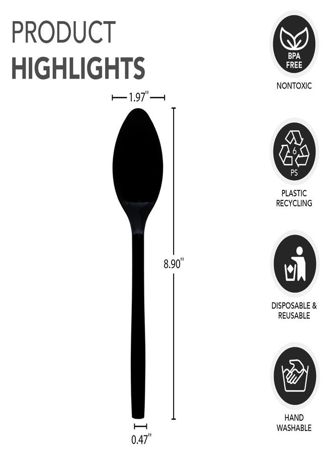 Party Essentials Hard Plastic 9" Serving Spoons, Black, 12 Count - Image 2