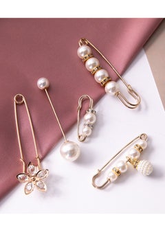 EHOME 5 Pcs Fashion Pearl Brooch,Sweater Shawl Clip Double Faux Pearl Brooches Waist Pants Extender Safety Pins  - Image 1