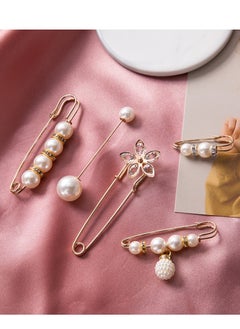 EHOME 5 Pcs Fashion Pearl Brooch,Sweater Shawl Clip Double Faux Pearl Brooches Waist Pants Extender Safety Pins  - Image 3