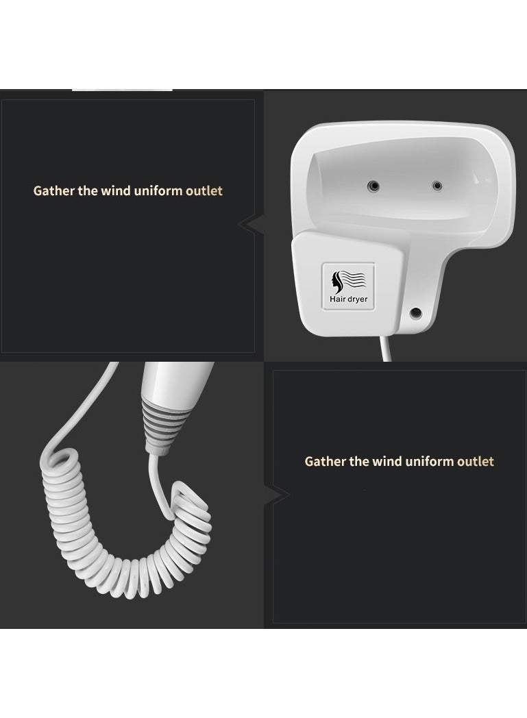 مجفف شعر مثبت على الحائط للفنادق والحمامات المنزلية، 3 سرعات، أبيض - Image 2