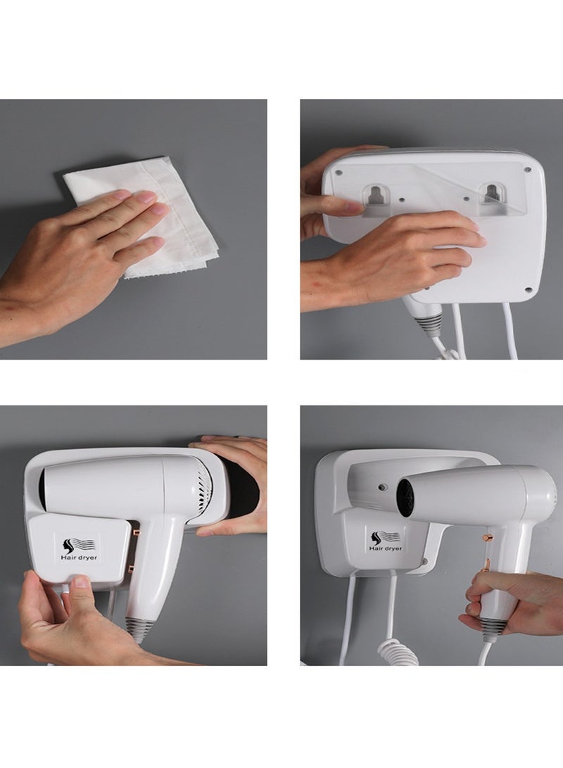 مجفف شعر مثبت على الحائط للفنادق والحمامات المنزلية، 3 سرعات، أبيض - Image 4