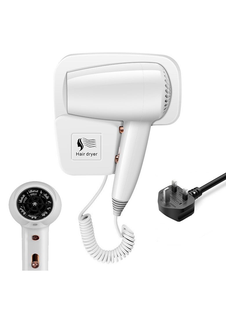 مجفف شعر مثبت على الحائط للفنادق والحمامات المنزلية، 3 سرعات، أبيض - Image 1