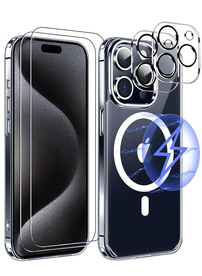 ELTRAZONE 6-in-1 Magnetic for iPhone 15 Pro Max Case and screen protector,[Compatible with Magsafe] [ 2Pcs Screen Protectors + 2Pcs Camera Lens Protectors] Slim Thin Shockproof Phone Case for 15 Pro Max - Image 1