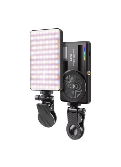M20 LED Video Light, 124 LEDs, 2500-9000K, 3000mAh Battery, RGB Magnetic Camera Light with Clip Mount, Type-C Charging