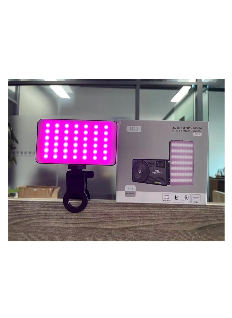 M20 LED Video Light, 124 LEDs, 2500-9000K, 3000mAh Battery, RGB Magnetic Camera Light with Clip Mount, Type-C Charging