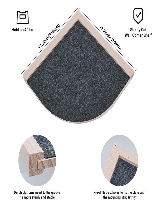 Purife Corner Shelf for Indoor Cat, Cat Wall Corner Perch with 2 Climbing Steps, Wall Mounted Cat Bed, Wall Cat Floating Shelves Cat Wall Furniture Set, Cat Scratching Post - Image 3