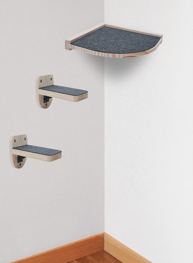 Purife Corner Shelf for Indoor Cat, Cat Wall Corner Perch with 2 Climbing Steps, Wall Mounted Cat Bed, Wall Cat Floating Shelves Cat Wall Furniture Set, Cat Scratching Post - Image 1