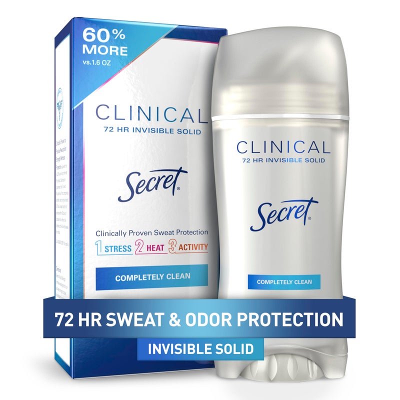 Secret Clinical Strength Antiperspirant Deodorant for Women 3X Stress Protection 72hr Sweat Odor Protection PH Balancing Minerals Invisible Solid Completely Clean Scent 26 oz