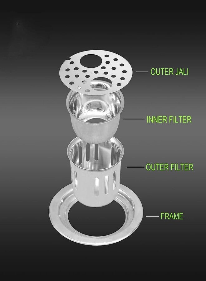 Bath Bliss BATHBLISS Stainless Steel 5" Holly Round Double Hole with Anti-Cockroach Water Drain Lock Jali for Bathroom & Kitchen (Pack of 1) - Image 4