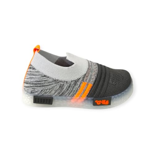 Coolz Kids Unisex Casual Knitted Shoes with Multicolored LED Lights Blink-8 for 1-4 Years Boys and Girls (Grey-Orange, UK Footwear Size System, Little Kid, Age Range, Medium, 2.5 Years, 3 Years) - Image 2