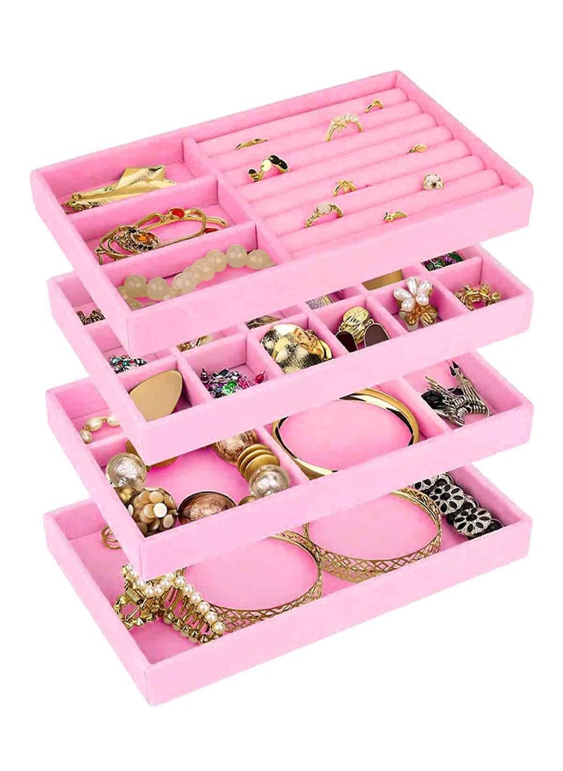 HomarKet Set of 4 Stackable Jewelry Organizer Trays for Drawers Display Case Storage Container for Earring Necklace Rings Bracelet with Removable Dividers  - Image 1