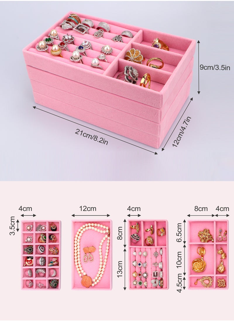 HomarKet Set of 4 Stackable Jewelry Organizer Trays for Drawers Display Case Storage Container for Earring Necklace Rings Bracelet with Removable Dividers  - Image 3