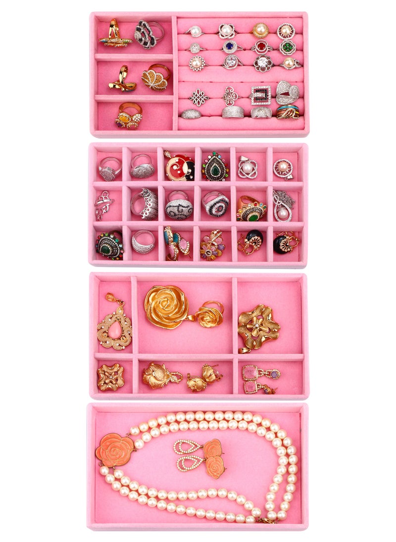 HomarKet Set of 4 Stackable Jewelry Organizer Trays for Drawers Display Case Storage Container for Earring Necklace Rings Bracelet with Removable Dividers  - Image 2