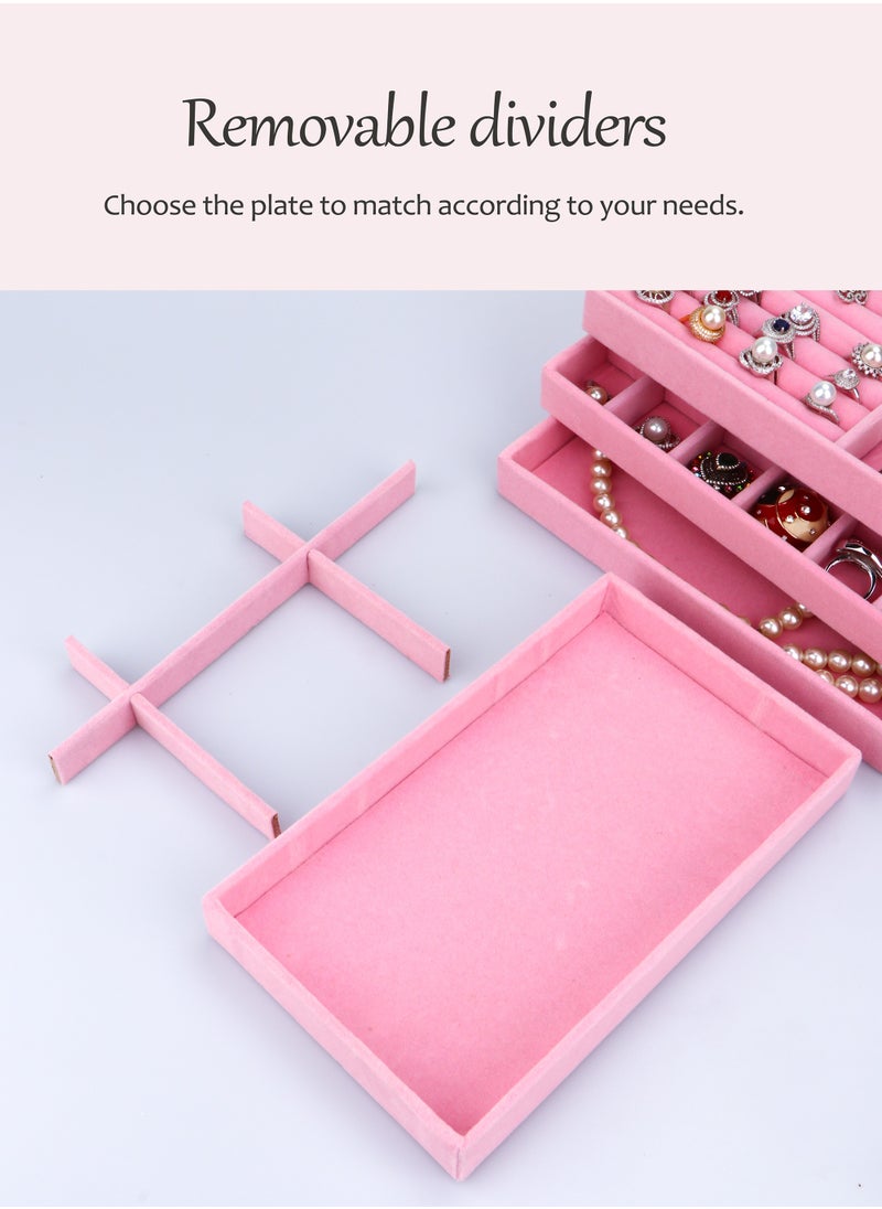 HomarKet Set of 4 Stackable Jewelry Organizer Trays for Drawers Display Case Storage Container for Earring Necklace Rings Bracelet with Removable Dividers  - Image 4