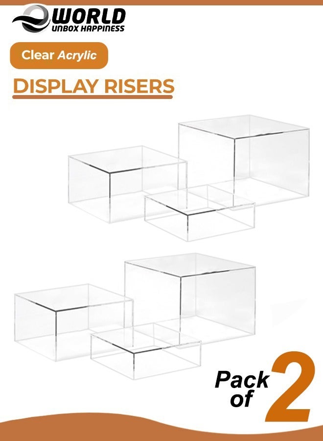 Eworld 2 Sets of 3 Clear Acrylic Nesting Cube Risers with Hollow Bases, Sleek Modern Display Blocks for Dice, Trophies, Artifacts, Photo Props and Decorative Items - Image 1