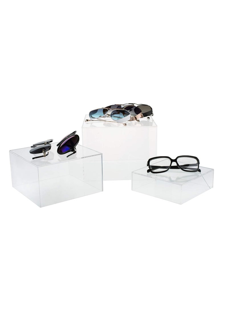Eworld 2 Sets of 3 Clear Acrylic Nesting Cube Risers with Hollow Bases, Sleek Modern Display Blocks for Dice, Trophies, Artifacts, Photo Props and Decorative Items - Image 4