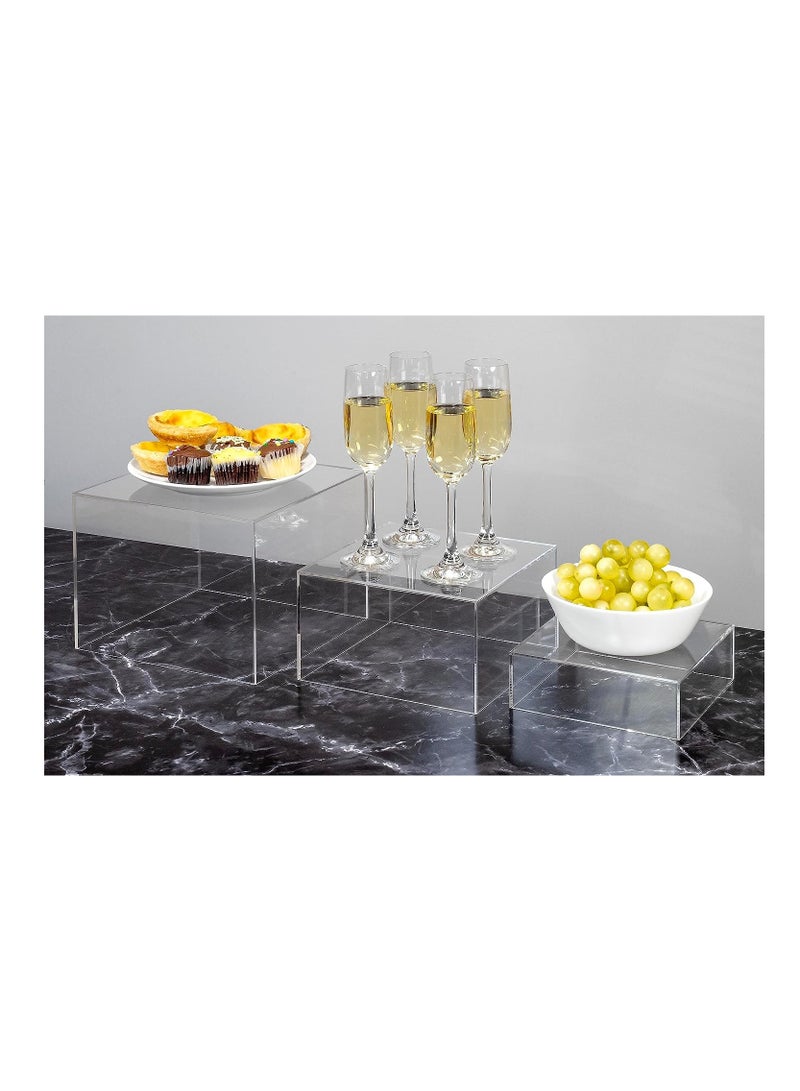 Eworld 2 Sets of 3 Clear Acrylic Nesting Cube Risers with Hollow Bases, Sleek Modern Display Blocks for Dice, Trophies, Artifacts, Photo Props and Decorative Items - Image 5