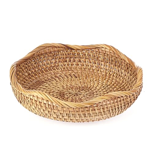 Hipiwe Natural Rattan Tray 85 Wicker Storage Bowls Hand Woven Basket Tray for Bread Fruit Key Round Fruit Baskets for Kitchen Entryway Tabletop Decorative Baskets Bowl - Image 1