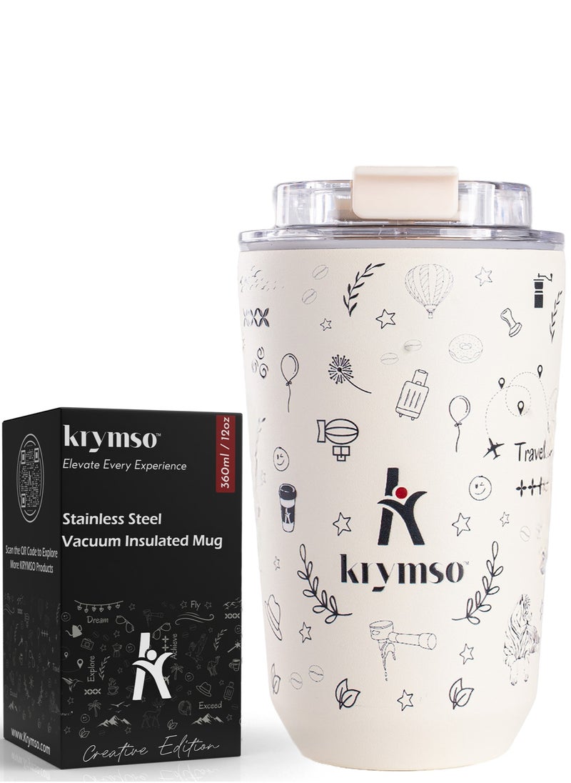 KRYMSO KRYMSO, 360ml Travel Coffee Mug, Stainless Steel Coffee Mug Insulated Tumbler, Thermos Flask, Double Wall Thermal Coffee Cup, Travel Mug with Leakproof Lid  - Image 1