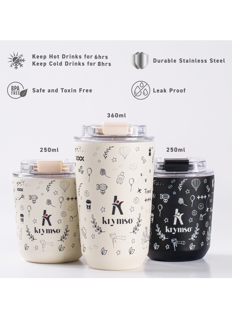 KRYMSO KRYMSO, 360ml Travel Coffee Mug, Stainless Steel Coffee Mug Insulated Tumbler, Thermos Flask, Double Wall Thermal Coffee Cup, Travel Mug with Leakproof Lid  - Image 5