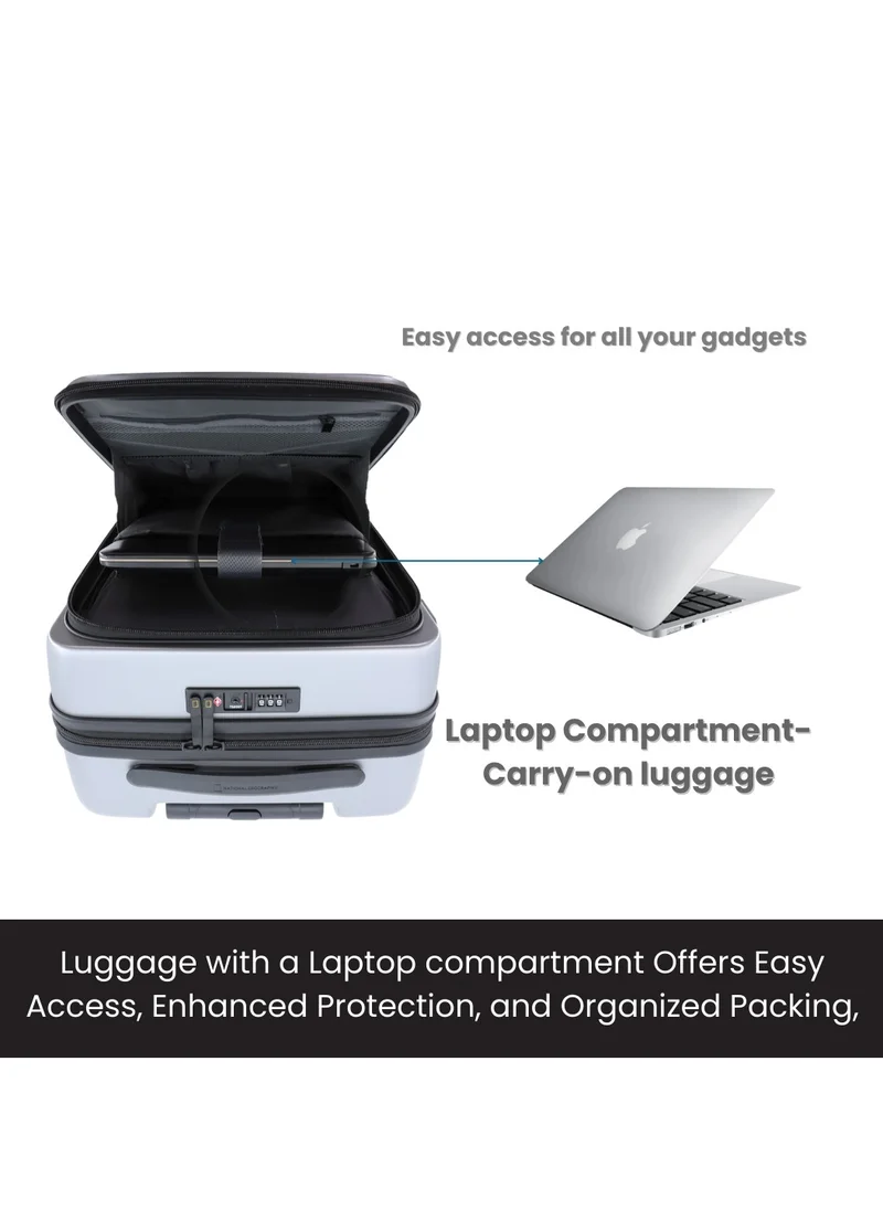 ناشيونال چيوغرافيك National Geographic Lodge 20" Carry-On Small Cabin Business Travel Suitcase/ Front Open Laptop Compartment, 100% PC Lightweight Hard Shell Luggage, 4 Double Wheel, TSA Lock Trolley Bag Silver.