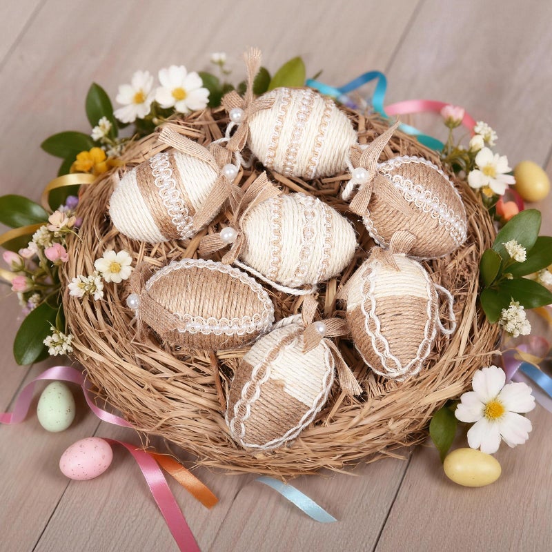 RoseCraft Easter Egg Decorations, 12PCS Boho Artificial Egg Easter Tree Hanging Ornaments, for Spring Summer Home Rustic Holiday Party Basket Filler Decor. - Image 5