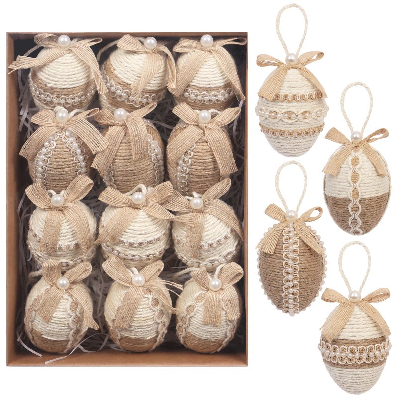 RoseCraft Easter Egg Decorations, 12PCS Boho Artificial Egg Easter Tree Hanging Ornaments, for Spring Summer Home Rustic Holiday Party Basket Filler Decor. - Image 1