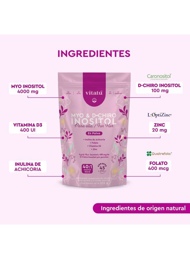 Vitatú Myo Inositol & D-Chiro Inositol Ideal Blend 40:1 with Folate + Vitamin D3 + Zinc, Food Supplement Powder for Women (225g each), 45 Days Lasting - Image 2