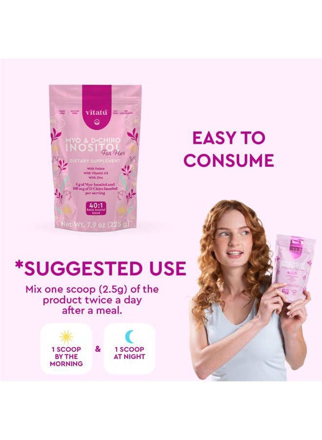 Vitatú Myo Inositol & D-Chiro Inositol Ideal Blend 40:1 with Folate + Vitamin D3 + Zinc, Food Supplement Powder for Women (225g each), 45 Days Lasting - Image 3