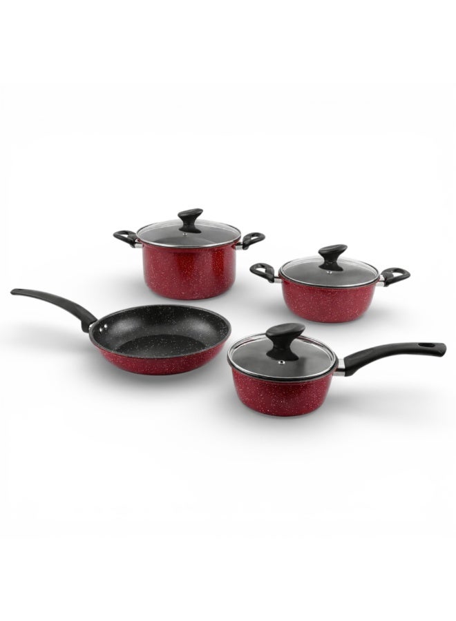 Bister 7-Piece Carbon Steel Cookware Set with Granite Non-Stick Coating, Red - Image 1