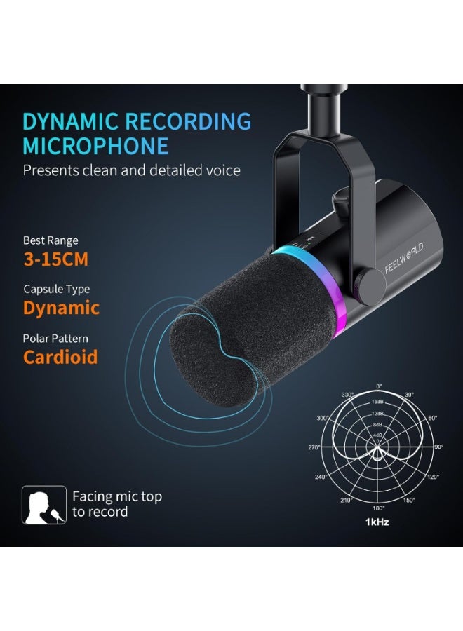 فيل وورلد ميكروفون فيلوورلد PM1 ديناميكي كارديويد XLR USB مع ذراع حامل للتسجيل والبودكاست والبث الصوتي والغناء والألعاب - Image 3