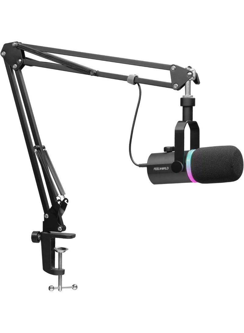 فيل وورلد ميكروفون فيلوورلد PM1 ديناميكي كارديويد XLR USB مع ذراع حامل للتسجيل والبودكاست والبث الصوتي والغناء والألعاب - Image 1