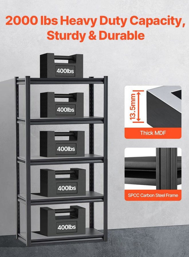 VEVOR 2000LB Storage Shelving Unit Basement Shelving Heavy Duty Adjustable Metal Workshop Shelving Unit 5 Tier 406.4 x 812.8 x 1600.2 mm Heavy Duty Shelving for Kitchen Workshop Basement Warehouse - Image 2