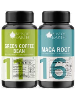 BLISS OF EARTH Green Coffee Extract Capsules & Maca Root Extract Supplement Capsules 500mg 60 Veg Capsules For Pre Workout Energy Stamina & Endurance  - Image 1